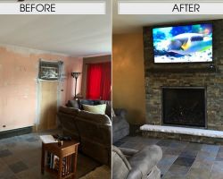 Renegade Clean Face Direct Vent Fireplace with Traditional Stone Liner with Limestone Renegade Clean Face Direct Vent Fireplace