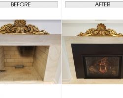 New Fullview Natural Gas Insert with Premium Oak Fiber Log Set and Grey Slate Brick Lining Natural Gas Insert with Premium Oak Fiber Log Set