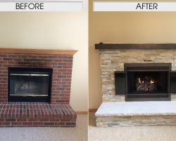 New Vent-Free Slope Glaze Burner and Ravenwood Log Set Install with New Sierra Shadowstone, Antique Black Mantel, Rock Face Limestone Hearth and a new Custom Door. New Vent-Free Slope Glaze Burner and Ravenwood Log Set Install with New Sierra Shadowstone, Antique Black Mantel, Rock Face Limestone Hearth and a new Custom Door.