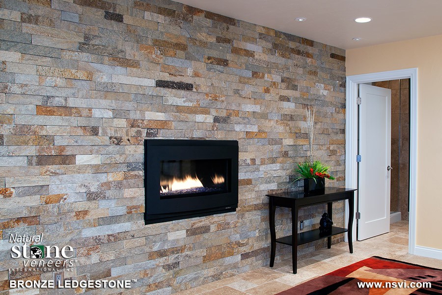 modern stone veneer fireplace