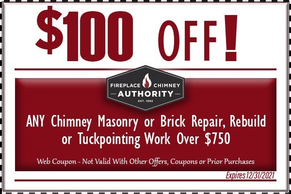 $100 OFF Chimney Masonry or Brick Repair, Rebuild or Tuckpointing Work Over $750