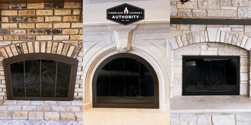 Custom fireplace glass doors installed in a Chicagoland home — Stoll door lines across three price tiers