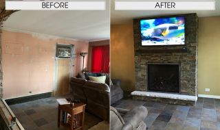 Renegade Clean Face Direct Vent Fireplace with Traditional Stone Liner with Limestone Renegade Clean Face Direct Vent Fireplace