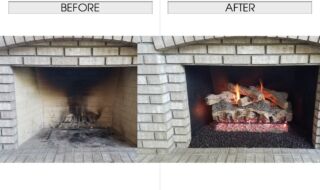 Before & After Gnarled Split Oak Log Set Install Before & After Gnarled Split Oak Log Set Install