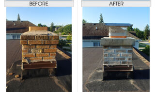 Chimney Rebuild on Flat Roof Before & After Chimney Rebuild