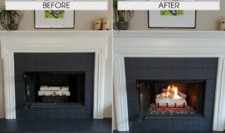 New Log Installation Includes G4 Vented Burner System with 18" Mountain White Birch Logs and Lava Stones. Before & After Log Installation