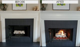 New Log Installation Includes G4 Vented Burner System with 18" Mountain White Birch Logs and Lava Stones. Before & After Log Installation
