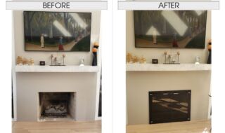 Textured Black Glass Door Before and After Glass Doors