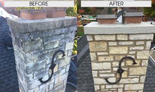Fireplace & Chimney Authority tuck pointed the chimney, acid washed and completed the project with new chimney covers and crown coat. Chimney Tuckpointing Before & After