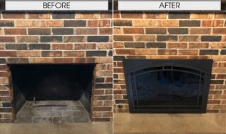 Stoll Custom Glass Door (Bar Iron, Arch Conversions, Arch Window Pane in Charcoal) Fireplace Doors Before & After