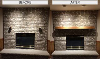 Before & After Fireplace Mantel Includes 1100 Series Mantel in Golden Oak. Before & After Fireplace Mantel