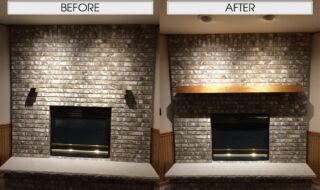 Before & After Fireplace Mantel Includes 1100 Series Mantel in Golden Oak. Before & After Fireplace Mantel