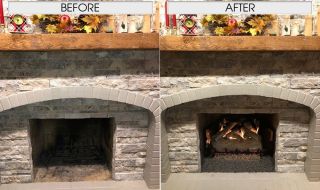 Before & After Log Set Includes 24" Mountain White Birch and G4 Vented Burner with Traditional Black Porcelain Fyreback. Before & After Log Set