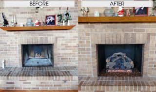 Painted Firebox & New Gas Logs - G52 Radiant Fyre Burner System with 24" Charred Evergreen Oak Gas Logs and Copper Reflective Fire Glass. Painted Firebox & New Gas Logs