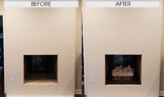 See Through 24" Mountain White Birch with G45 Triple T See Thru Burner System and Midnight Black Reflective Fire Glass. Before & After See Thru Log Set