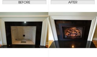 New Fullview Natural Gas Insert with White oak Log Set and Custom Four Sided Surround Natural Gas Insert with White oak Log Set