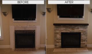 Complete new fireplace install with a new Stoll Vintage Vein Mantel and Hearthstone Cut Stones Complete new fireplace install with a new Stoll Vintage Vein Mantel and Hearthstone Cut Stones