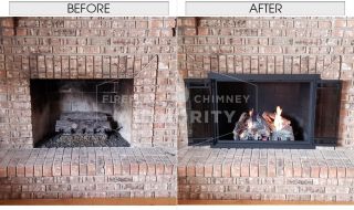 Stoll Custom Door and 24" Refractory Log Set Before and After Stoll Custom Door and 24" Refractory Log Set Before and After