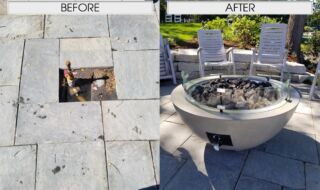 Cove Fire Pit with Natural Grey Contemporary Concrete - 30" Cove Fire Pit Before & After
