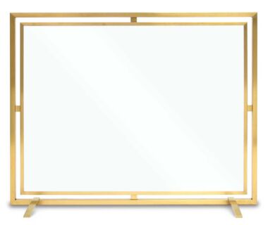 Floating Glass Single Panel Brass Fireplace Screen Floating Glass Single Panel Brass Fireplace Screen