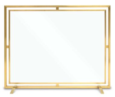 Floating Glass Single Panel Brass Fireplace Screen Floating Glass Single Panel Brass Fireplace Screen