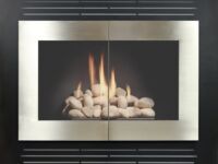 Manhattan Zero Clearance Reface in Textured Black with Brushed Nickel Frame and 1515 Louvers Manhattan Zero Clearance Reface in Textured Black with Brushed Nickel Frame and 1515 Louvers