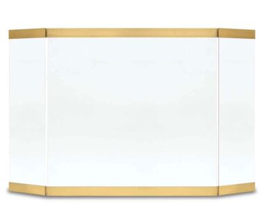 Modern Glass Tri Panel Brass Fireplace Screen Modern Glass Tri Panel Brass Fireplace Screen