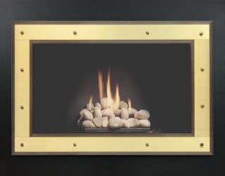 Layered Manhattan Door in Textured Black and Newport Brass Frame Layered Manhattan Door in Textured Black and Newport Brass Frame