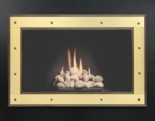Layered Manhattan Door in Textured Black and Newport Brass Frame Layered Manhattan Door in Textured Black and Newport Brass Frame