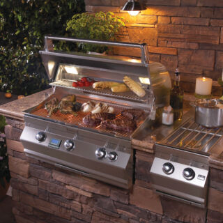 Firemagic Outdoor Kitchen with the Aurora Series and Side Burner Firemagic Outdoor Kitchen