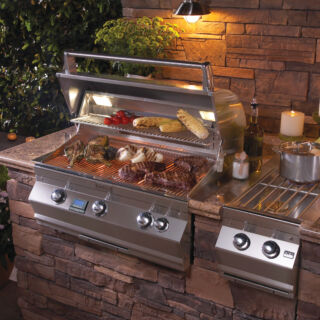 Firemagic Outdoor Kitchen with the Aurora Series and Side Burner Firemagic Outdoor Kitchen